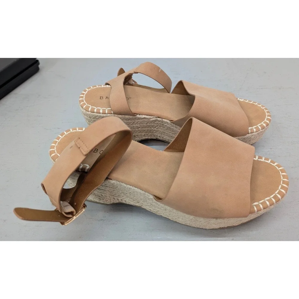 Bamboo‎ Tan Espadrille Platform Sandals Women's 10 Buckle Ankle Strap Jute Wedge